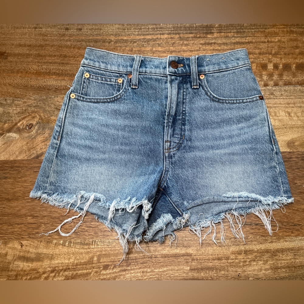 Madewell Womens The Perfect Jean Shorts Mid Rise Denim Frayed Hem Blue Size 25
